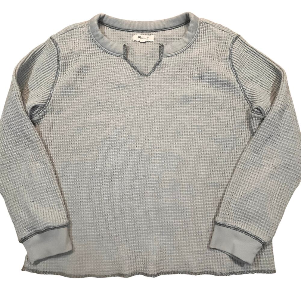 Madewell Waffle‎ Knit Thermal Long Sleeve Top Blue Stretch Shirt Size Small
